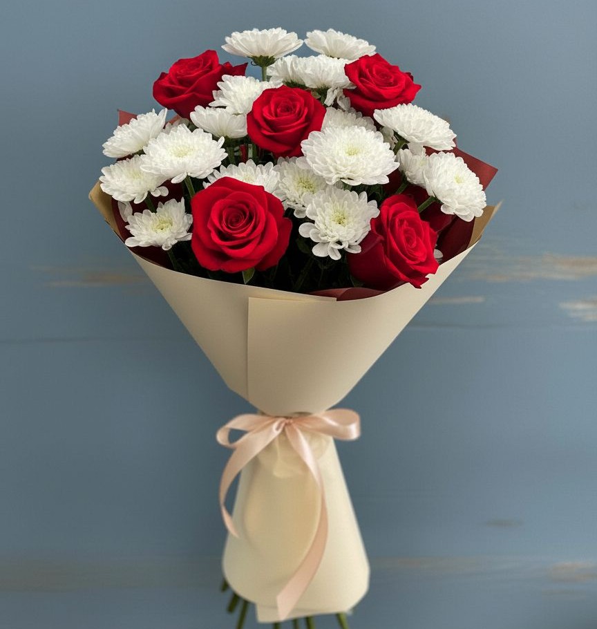 Букет цветов из: Розы и Хризантемы в Инженерный-1