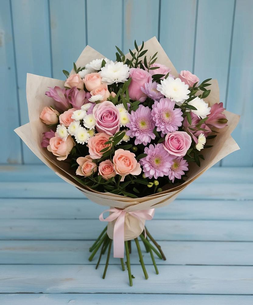 Букет цветов из: Хризантемы, Розы и Альстромерии в Инженерный-1