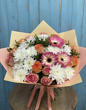 Букет цветов из:  Розы, Герберы и Хризантемы в Инженерный-1
