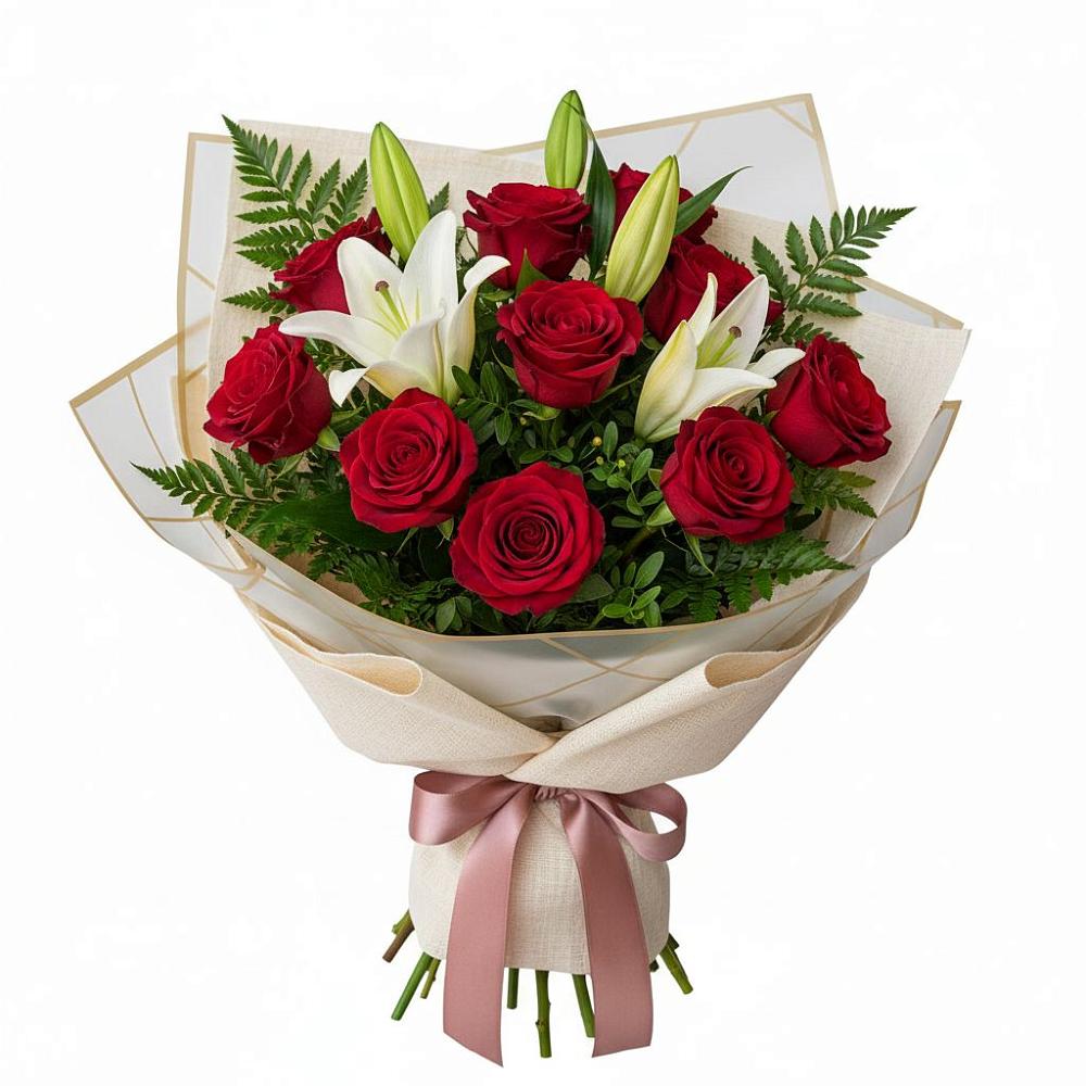 Букет цветов из: Лилии и Розы в Инженерный-1