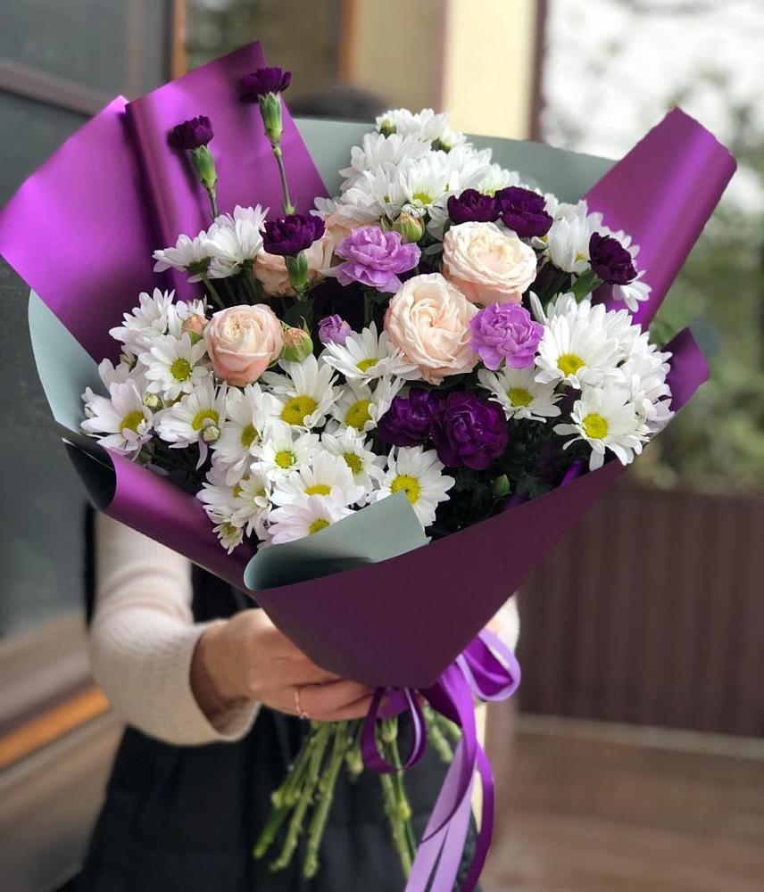 Букет цветов из: Хризантемы, Гвоздики и Розы в Инженерный-1